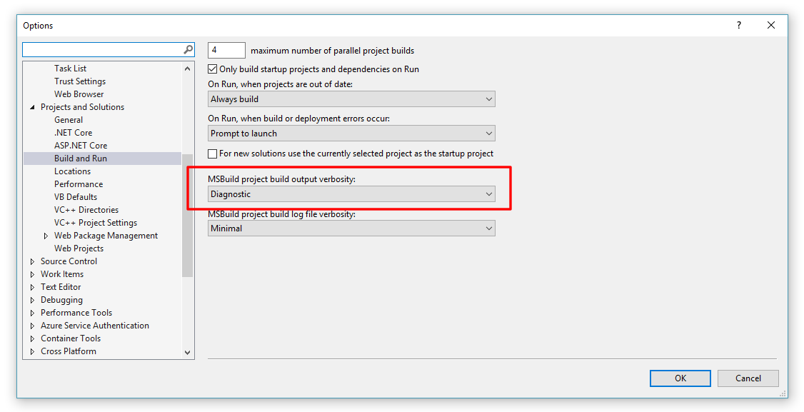 Setting the Build Output Verbosity in Visual Studio
